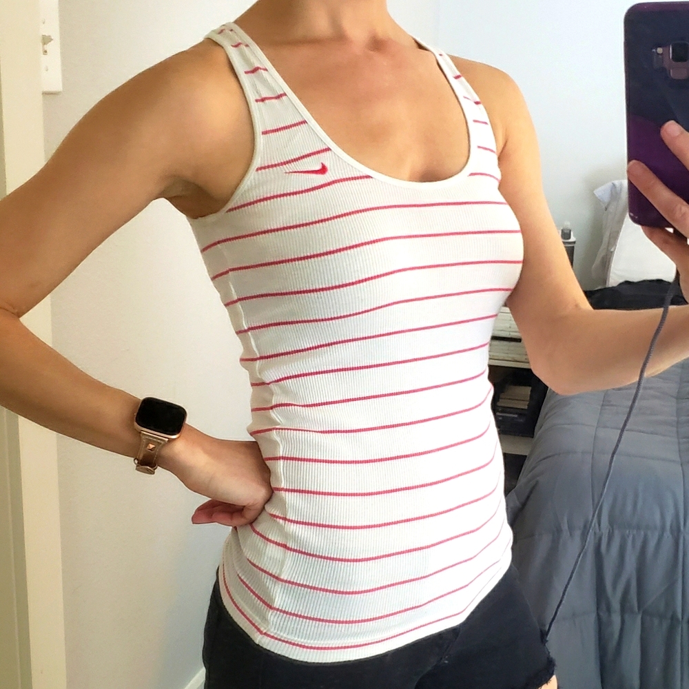 Nike white pink striped athletic tank